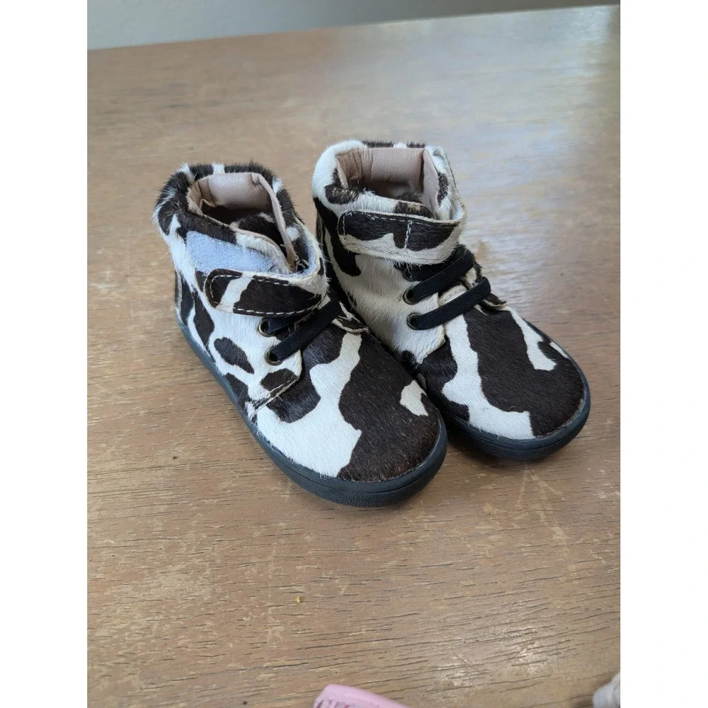 Monkey Feet Toddler Leather Boot Bundle Cow Print & Pink Metallic Leopard 18-24M